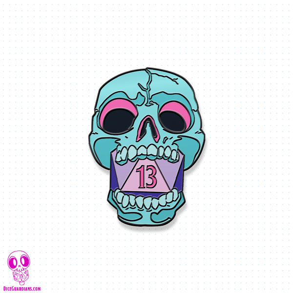 Vapor Wave Dice Guardian Skull Collector's Pin
